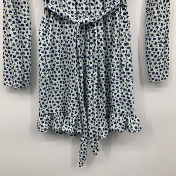 Boohoo Dress White Ditsy Floral Long Sleeve V Neck Belted Ribbed - Picture 8 of 11